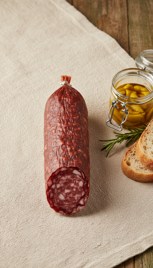 Soppressata stagionata su legno d’olivo